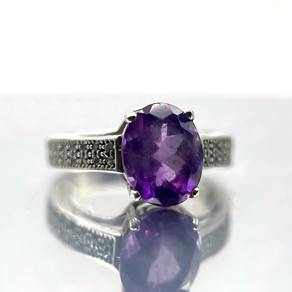 Jewelry - Dainty Women's Amethyst Ring - Natural Amethyst Sterling Silver Ring - February
